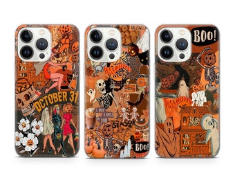Pumpkin phone case Halloween Collage cover fit for iPhone 17 16 15 14 13 12 Pro Max Xr Xs, Google Pixel 10 Pro XL 9 8 7 6, Samsung S26 S25