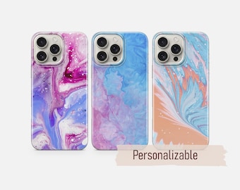 Marble Print Phone Case Pastel Aqua Cover fit for iPhone 17 16 15 14 13 12 Pro Max Xr Xs, Google Pixel 10 Pro XL 9 8 7  Samsung S26 S25 FE