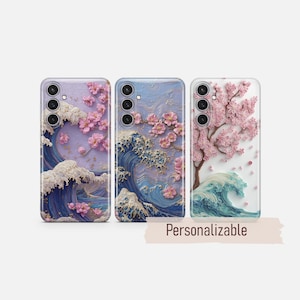 Etui na telefon Sakura w stylu japońskiej Wielkiej Fali, pasujące do Samsung S26 S25 S24 S23 S22 Plus Ultra FE S10 Galaxy Note 20 A16 A17 A57 A56 A16 A25 A05