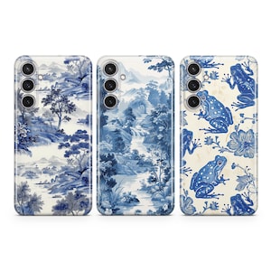 Étui pour téléphone bleu Chine Toile Landscape pour Samsung S25 S24 S23 S22 S21 Plus Ultra FE S10 Galaxy Note 20 A15 A16 A55 A56 A14 A25 A24