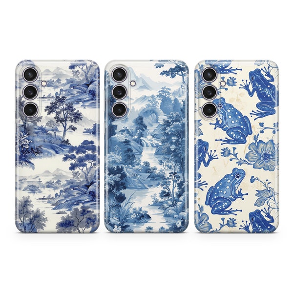 Blue China Phone case Toile Landscape cover fit for Samsung S24 S23 S22 S21 S20 Plus Ultra FE S10 Galaxy Note 20 A15 A14 A54 A55 A13 A25 A24