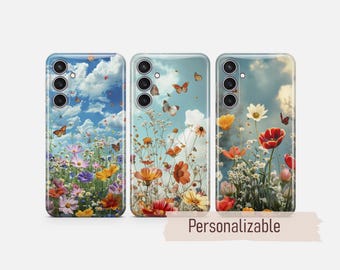 Funda de teléfono Spring Nature con flores silvestres, compatible con Samsung S26, S25, S24, S23, S22 Plus, Ultra FE, S10, Galaxy Note 20, A16, A17, A57, A56, A14, A25 y A05s.