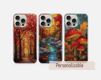 Autumn Phone case Stained Glass Print cover fit for iPhone 17 16 15 14 13 12 Pro Max Xr Xs, Google Pixel 10 Pro XL 9 8 7 6, Samsung S26 S25