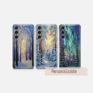 Etui na telefon Winter z nadrukiem witrażowym pasujące do Samsung S26 S25 S24 S23 S22 Plus Ultra FE S10 Galaxy Note 20 A16 A17 A57 A56 A16 A25 A05