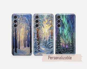 Vintertelefonskal med målat glastryck passar för Samsung S26 S25 S24 S23 S22 Plus Ultra FE S10 Galaxy Note 20 A16 A17 A57 A56 A16 A25 A05