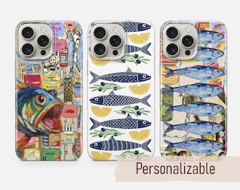 Coque de portable Sardines motif poisson pour iPhone 17 16 15 14 13 12 Pro Max Xr Xs, Google Pixel 10 Pro XL 9 8 7 6, Samsung S26 S25 FE