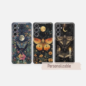 Funda para teléfono Moth con diseño de bruja celestial gótica, compatible con Samsung S26, S25, S24, S23, S22 Plus, Ultra FE, S10, Galaxy Note 20, A16, A17, A57, A56, A16 y A25.