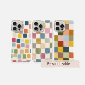 カラフルなチェック柄の携帯電話ケース、スクエアカバー、iPhone 17 16 15 14 13 12 Pro Max Xr Xs、Google Pixel 10 Pro XL 9 8 7 6、Samsung S26 S25に対応