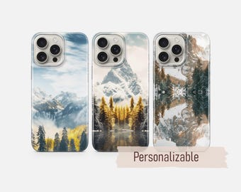 Coque de portable Montagnes Paysage Forêt pour iPhone 17 16 15 14 13 12 Pro Max Xr Xs, Google Pixel 10 Pro XL 9 8 7 Samsung S26 S25 FE