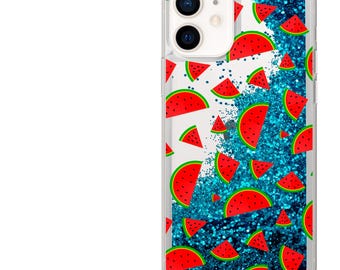 Watermelon Phone Case, Liquid Glitter, Fruits Cover fit for iPhone 15 14 13 12 11 Pro max Xs Xr 8 7 6 SE plus Liquid Glitter
