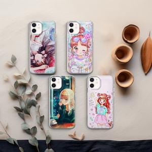 Funda de teléfono de anime japonés Kawaii compatible con iPhone 17, 16, 15, 14, 13, 12 Pro Max, Xr, Xs, Google Pixel 10 Pro XL, 9, 8, 7, 6, Samsung S25, S24 FE.