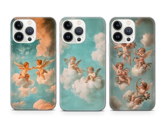 Funda de teléfono con diseño de ángeles de Cupido, estilo renacentista, compatible con iPhone 17, 16, 15, 14, 13, 12 Pro Max, Xr, Xs, Google Pixel 10 Pro XL, 9, 8, 7, 6 y Samsung S25.