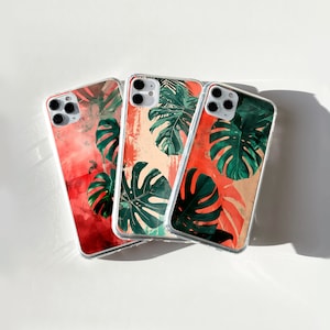 Tropical Plant Phone Case Monstera Cute cover fit for iPhone 17 16 15 14 13 12 Pro Max Xr Xs, Google Pixel 10 Pro XL 9 8 7 6, Samsung S25
