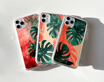 Étui pour téléphone Monstera avec plante tropicale, mignon pour iPhone 17 16 15 14 13 12 Pro Max Xr Xs, Google Pixel 10 Pro XL 9 8 7 6, Samsung S25