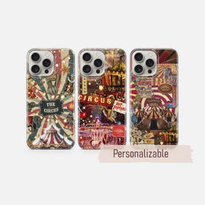 Circus telefoonhoesje vintage carnaval hoes geschikt voor iPhone 17 16 15 14 13 12 Pro Max Xr Xs, Google Pixel 10 Pro XL 9 8 7 6, Samsung S26 S25 FE