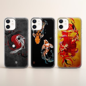 Koi Fish Phone case Japan art Cover fit for iPhone 17 16 15 14 13 12 Pro Max Xr Xs, Google Pixel 10 Pro XL 9 8 7 6, Samsung S25 S24 FE