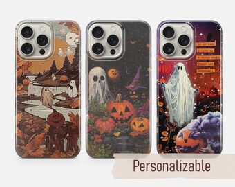 Spooky Phone case Ghost Halloween cover fit for iPhone 17 16 15 14 13 12 Pro Max Xr Xs, Google Pixel 10 Pro XL 9 8 7 6, Samsung S26 S25