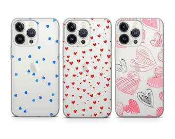 Coque transparente Hearts Love pour iPhone 17 16 15 14 13 12 Pro Max Xr Xs, Google Pixel 10 Pro XL 9 8 7 6, Samsung S25