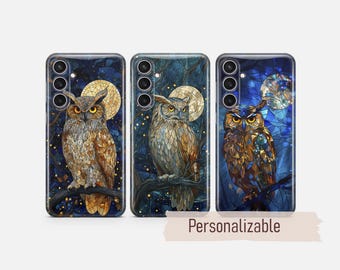Eule Handyhülle Stained Glass Print Cover passend für Samsung S26 S25 S24 S23 S22 Plus Ultra FE S10 Galaxy Note 20 A16 A17 A57 A56 A14 A25 A05s