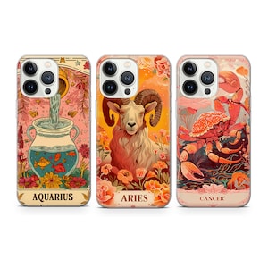 Sternzeichen Handyhülle, Tarot Karten Horoskop hülle passend für iPhone 16 15 14 13 12 11 Pro Max Xr 8 Plus, Samsung S25 S24 S23 FE A16 A15 A55, Pixel