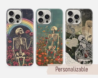 Skull Phone case Gothic Floral cover fit for iPhone 17 16 15 14 13 12 Pro Max Xr Xs, Google Pixel 10 Pro XL 9 8 7 6, Samsung S26 S25 FE