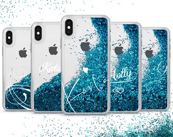 Personalisierte Handyhülle, Name Cover passend für iPhone15 14 13 12 11 Pro max Xs Xr 8 7 6 SE plus Liquid Glitter