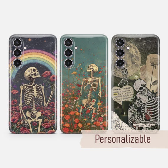Skull Phone case Gothic Floral cover fit for Samsung S25 S24 S23 S22 S21 Plus Ultra FE S10 Galaxy Note 20 A16 A17 A55 A56 A14 A25 A05