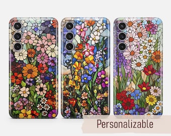 Wildflowers Phone case Stained Glass Print cover fit for Samsung S26 S25 S24 S23 S22 Plus Ultra FE S10 Galaxy Note 20 A16 A17 A57 A56 A16