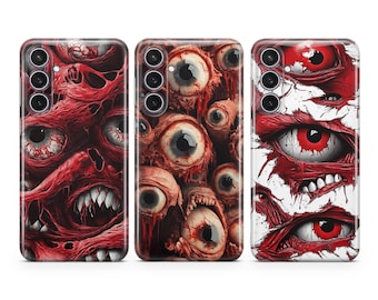 Funda de teléfono de terror con ojos y dientes sangrientos, espeluznante, compatible con Samsung S26, S25, S24, S23, S22 Plus, Ultra FE, S10, Galaxy Note 20, A16, A17, A57, A56, A16 y A25.
