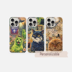 Funda de teléfono con diseño de gatos, divertida y surrealista, compatible con iPhone 17, 16, 15, 14, 13, 12 Pro Max, Xr, Xs, Google Pixel 10 Pro XL, 9, 8, 7, 6 y Samsung S26 y S25.