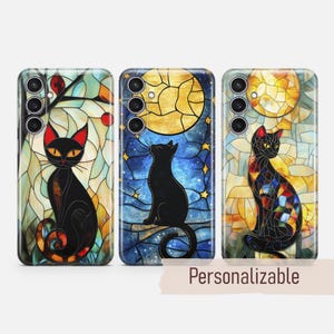 Coque de téléphone chat imprimée en vitrail pour Samsung S25 S24 S23 S22 S21 Plus Ultra FE S10 Galaxy Note 20 A15 A16 A55 A56 A14 A25 A05