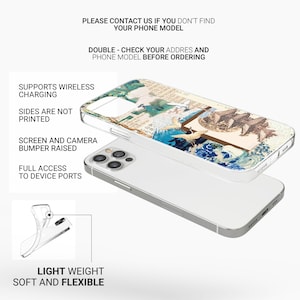 Op de afbeelding: Een transparante telefoonhoes met een verhoogde bumper voor extra bescherming. De hoes heeft een kleurrijk ontwerp met een Japanse ge&iuml;nspireerde print van vogels en golven. De tekst "Supports wireless charging" is zichtbaar aan de linkerkant van de afbeelding.