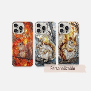 Custodia per telefono con stampa in vetro colorato e scoiattolo, adatta per iPhone 17 16 15 14 13 12 Pro Max Xr Xs, Google Pixel 10 Pro XL 9 8 7 6, Samsung S25
