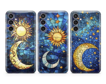 Moon Phone Case Stained Glass Print cover fit for Samsung S26 S25 S24 S23 S22 Plus Ultra FE S10 Galaxy Note 20 A16 A17 A57 A56 A16 A25 A05