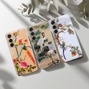 Funda de teléfono japonesa, cubierta con diseño de pájaros apta para Samsung S25 S24 S23 S22 S21 Plus Ultra FE S10 Galaxy Note 20 A15 A16 A55 A56 A14 A25 A24 A05
