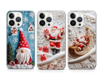 Santa Claus Phone Case 3D effect Xmas cover fit for iPhone 18 17 16 15 14 13 Pro Max Xr Xs, Google Pixel 10 Pro XL 9 8 7 6, Samsung S25