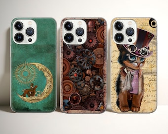 Steampunk Phone case Gothic cover fit for iPhone 17 16 15 14 13 12 Pro Max Xr Xs, Google Pixel 10 Pro XL 9 8 7 6, Samsung S26 S25 FE