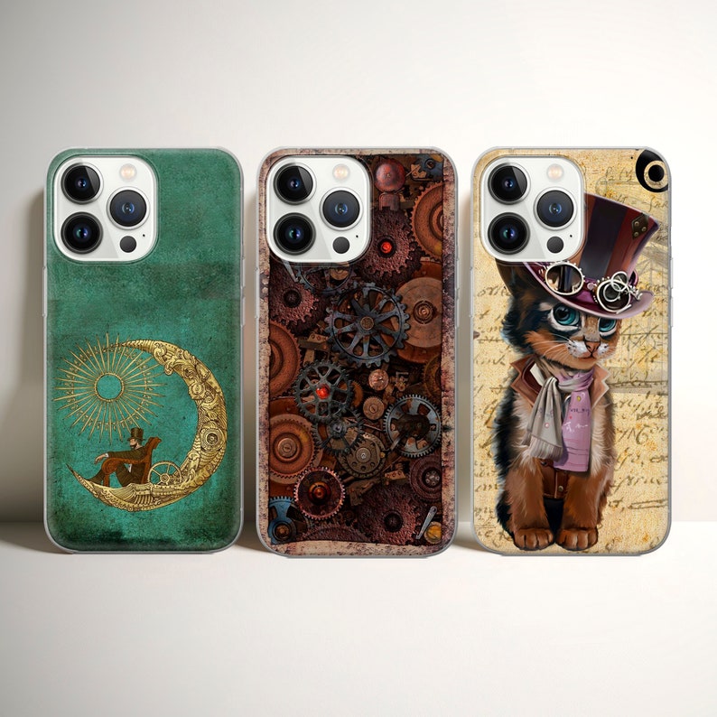 Steampunk Phone case Gothic cover fit for iPhone 15 Pro Max, 14, 13, 12, 11, XR, XS, 8, Samsung S24, S23, S22 Fe, A14, A15, A53, A32 image 1