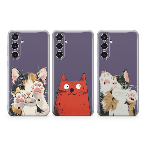 Clear Phone case Cute Funny Cat cover fit for Samsung S24 S23 S22 S21 S20 Plus Ultra FE S10 Galaxy Note 20 A15 A14 A54 A55 A13 A25 A24 A05