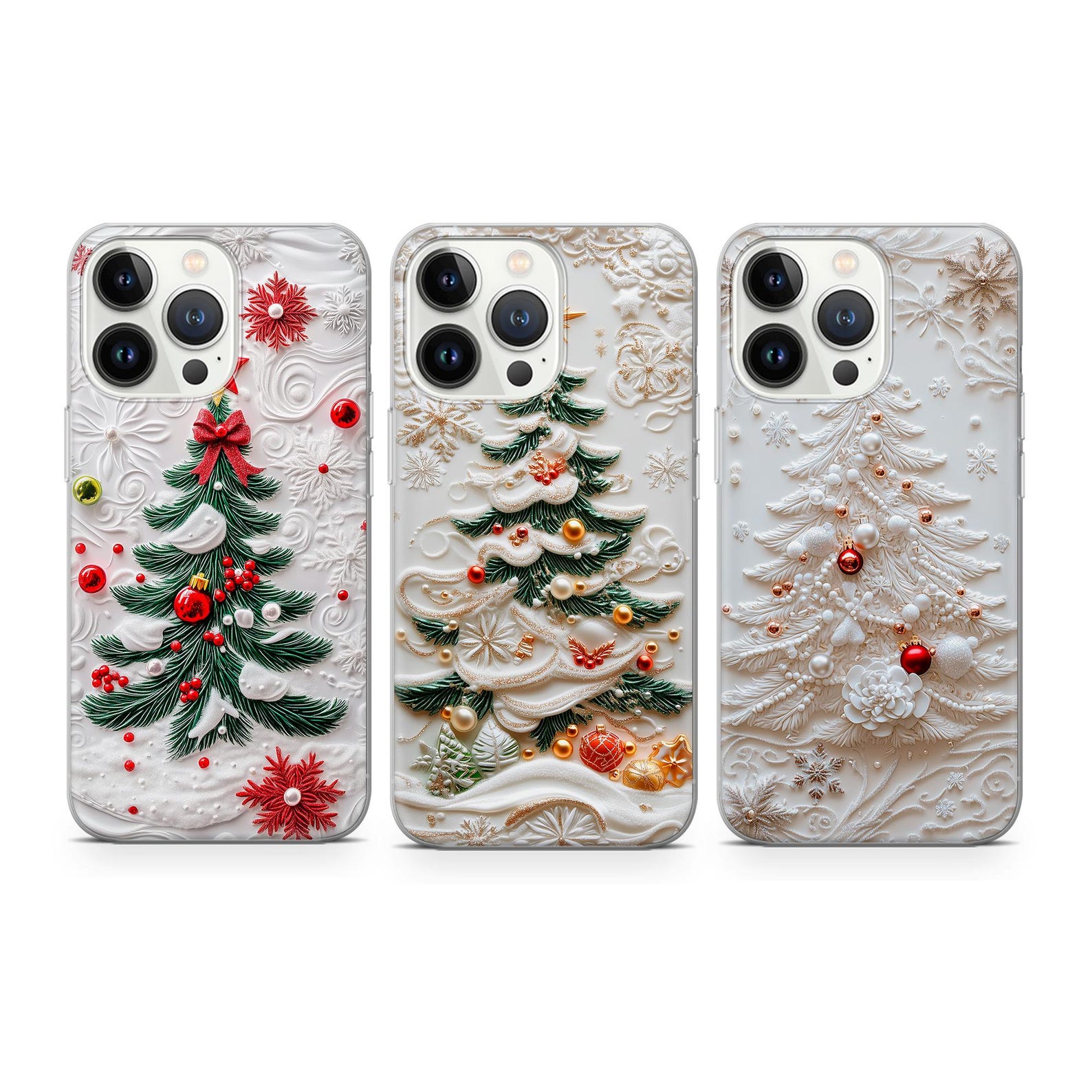 Christmas Tree Phone Case 3D Effect Xmas Cover Fit for iPhone 17 16 15 ...