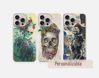 Funda de teléfono con diseño de esqueleto floral, compatible con iPhone 17, 16, 15, 14, 13, 12 Pro Max, Xr, Xs, Google Pixel 10 Pro XL, 9, 8, 7, 6 y Samsung S26, S25 FE.