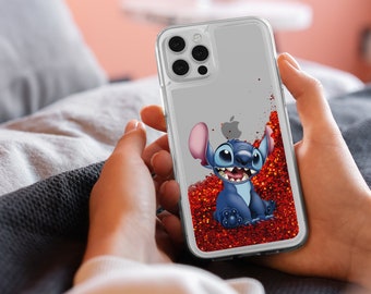 Lilo and Stitch Phone case, Stitch Liquid Glitter Cover fit for iPhone 15 14 13 12 11 Pro max Xs Xr 8 7 6 SE plus Liquid Glitter