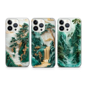 Étui pour téléphone japonais, montagnes, or cascade, compatible avec iPhone 17 16 15 14 13 12 Pro Max Xr Xs, Google Pixel 10 Pro XL 9 8 7 6, Samsung