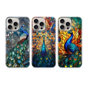 Peacock Phone case Stained Glass Print Cover fit for iPhone 17 16 15 14 13 12 Pro Max Xr Xs, Google Pixel 10 Pro XL 9 8 7 6, Samsung S25 S24