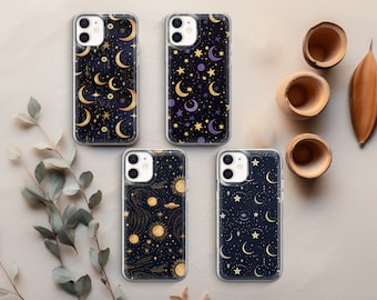 Moon Phone Case Stars Celestial cover fit for iPhone 17 16 15 14 13 12 Pro Max Xr Xs, Google Pixel 10 Pro XL 9 8 7 6, Samsung S26 S25 FE