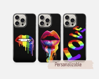 Pride Phone Case Rainbow Lips LGBT cover fit for iPhone 17 16 15 14 13 12 Pro Max Xr Xs, Google Pixel 10 Pro XL 9 8 7 6, Samsung S26 S25 FE