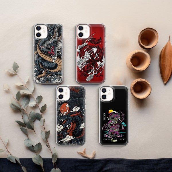 Dragon Phone case Japanese art Cover fit for iPhone 15, 14, 13, 12, 11 Pro Max, Xr, Samsung S24, S23, S22 Fe, A14, A54, Note 20, Pixel 7