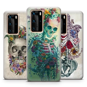 Telefoonhoesje met skelet, hoes met bloemen, geschikt voor Huawei P50 Pro, P30 Lite, Mate 20 Pro, Mate 30