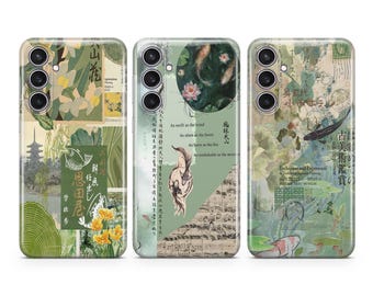 Japanese Nature Phone Case Green Koi Fish cover fit for Samsung S26 S25 S24 S23 S22 Plus Ultra FE S10 Galaxy Note 20 A16 A17 A57 A56 A16 A25
