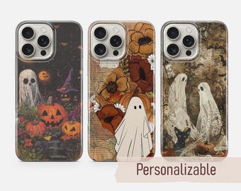 Ghost Phone case Halloween Fall Pumpkin cover fit for iPhone 17 16 15 14 13 12 Pro Max Xr Xs, Google Pixel 10 Pro XL 9 8 7 6, Samsung S25